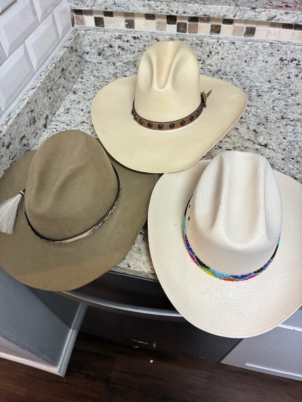 Lot of 3 Stetson cowboy hats straw and felt